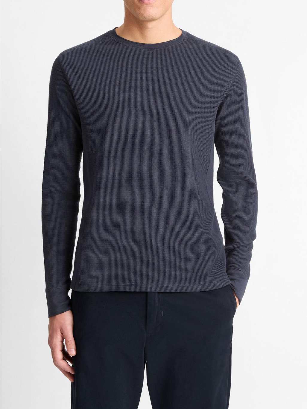 Vince Men’s Pima Cotton-Blend Thermal Long-Sleeve Pullover Cozy Layer Waffle
